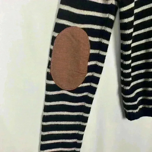 Forever 21 Womens Sweater Black/Cream Stripe M Ribbed Elbow Patches Turtleneck - Picture 7 of 11